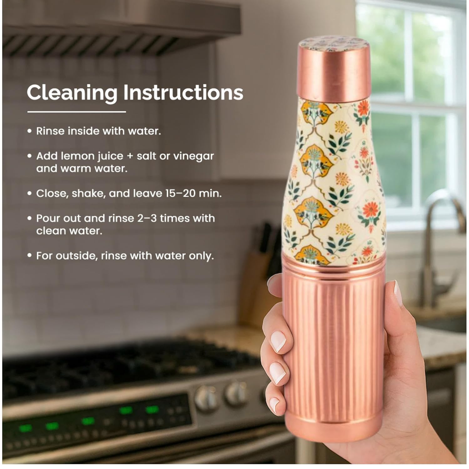 Handcrafted Floral Engraved Copper Bottle & Glass Set
